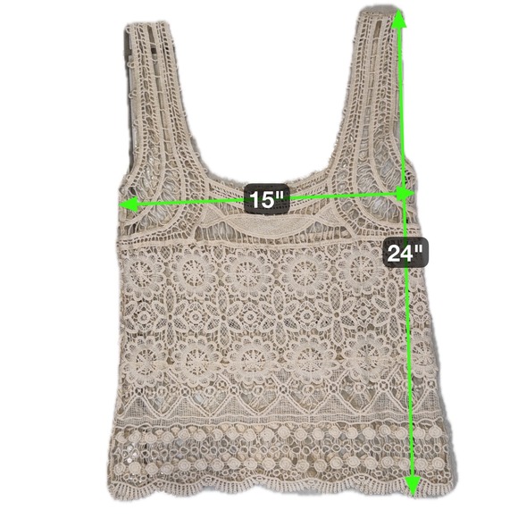 American Rag Womens Cream Crochet Tank Top Medium Boho‎ Festival Beach Cover Up - Picture 7 of 16
